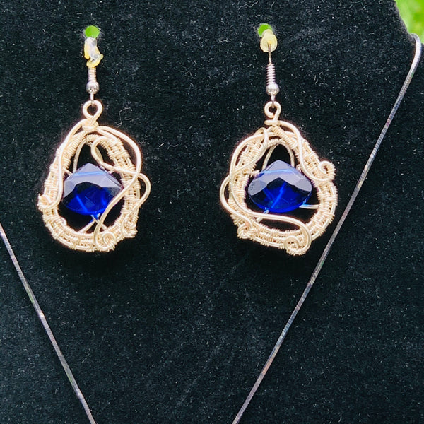 Woven Wire and Cobalt Teardrop Crystal Jewelry Set