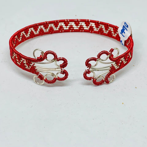 Woven Wire Cuff Bracelet in Silver and Red