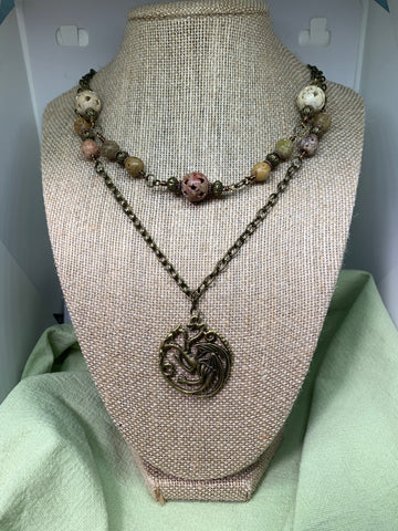 Dragon with Carved Soapstone Two Strand Necklace