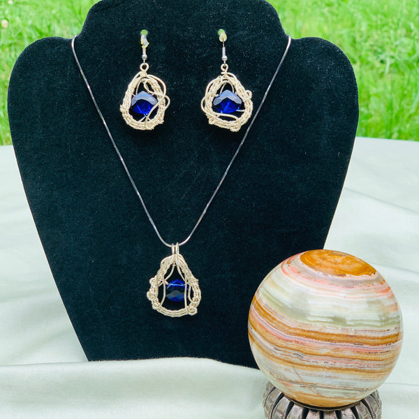 Woven Wire and Cobalt Teardrop Crystal Jewelry Set