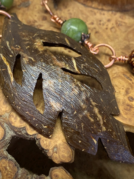 Hand Carved Coconut Hull Leaf Necklace