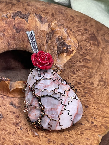 Red Line Marble Tree of Life Pendant
