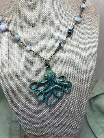Octopus Necklace with Moss Agate