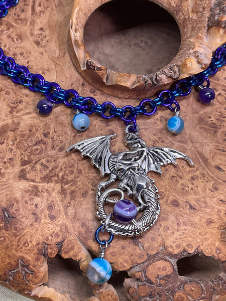 Dragon with Agate Chainmaille Necklace