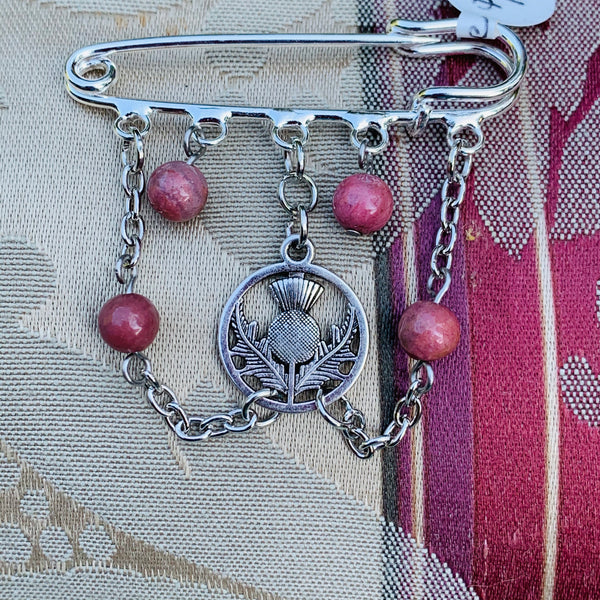 Kilt Pin with Charm and Stone Beads