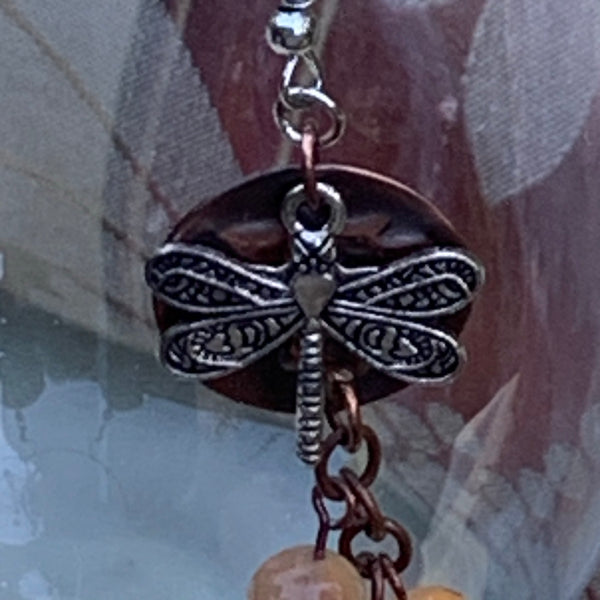 Dragonfly and Pressed Copper Earrings