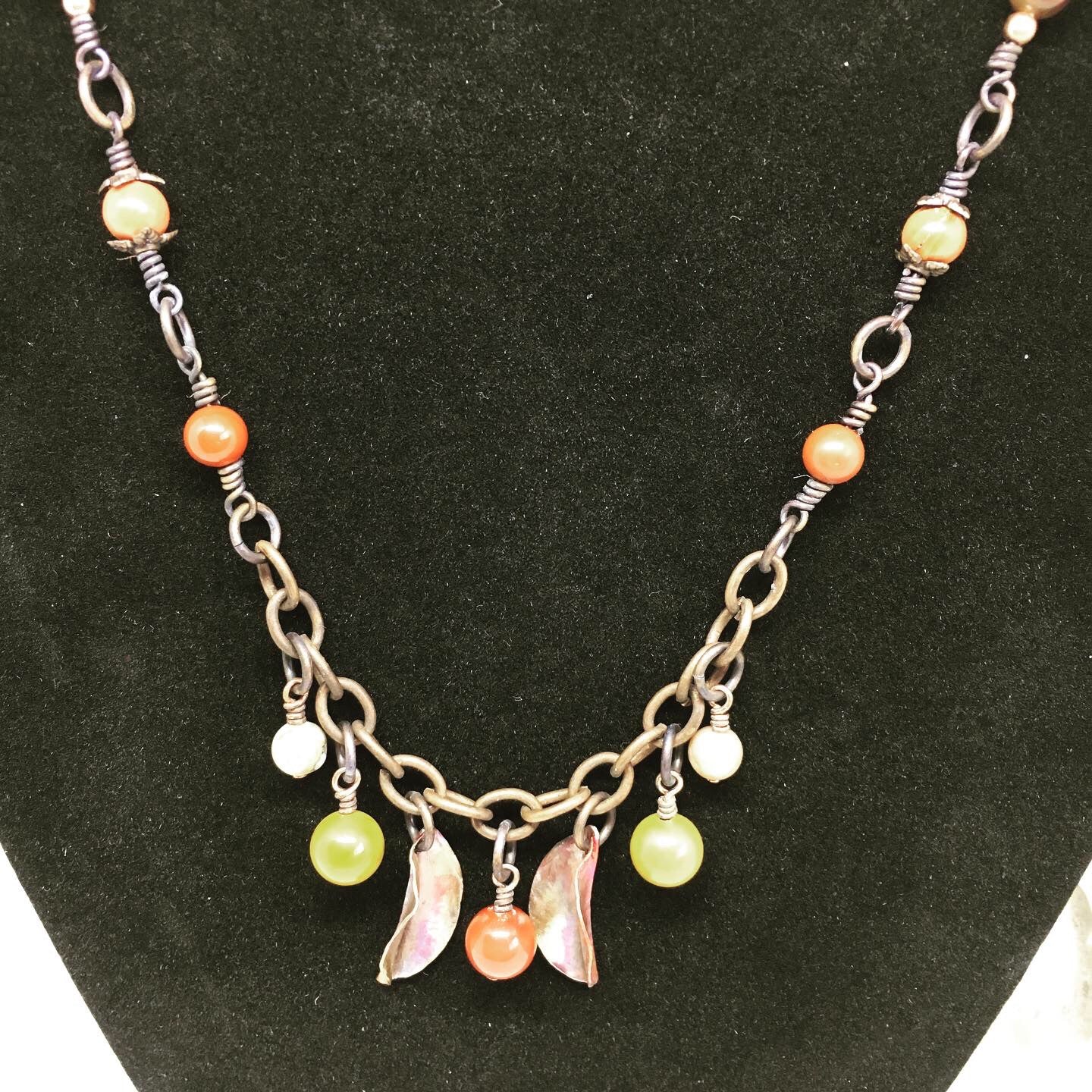 Mookaite Jasper and Folded Leaf Necklace