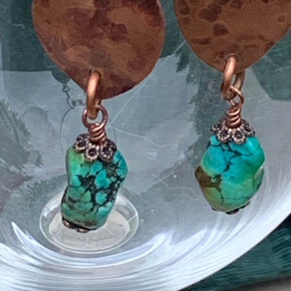 Turquoise Nugget and Copper Earrings