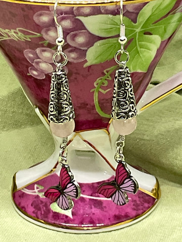 Rose Quartz with Butterfly Earrings