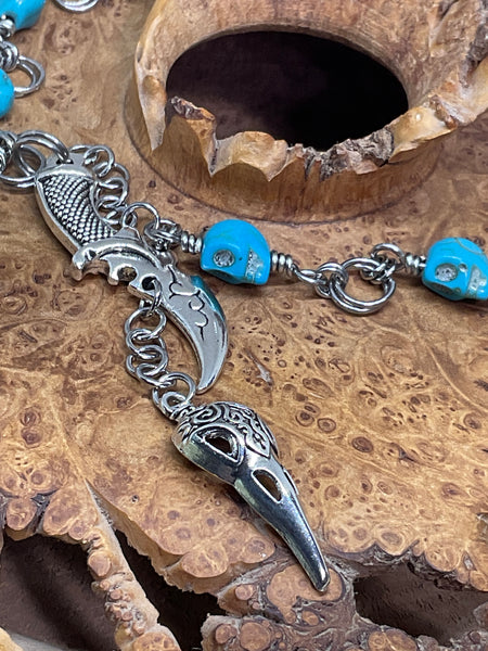 Raven Skull and Dagger Necklace