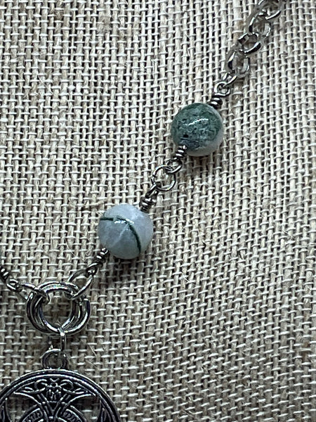 Celtic Cross Necklace with Moss Agate