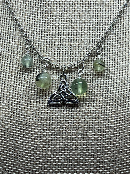 Celtic Knot Whale Fluke Necklace with Prehnite
