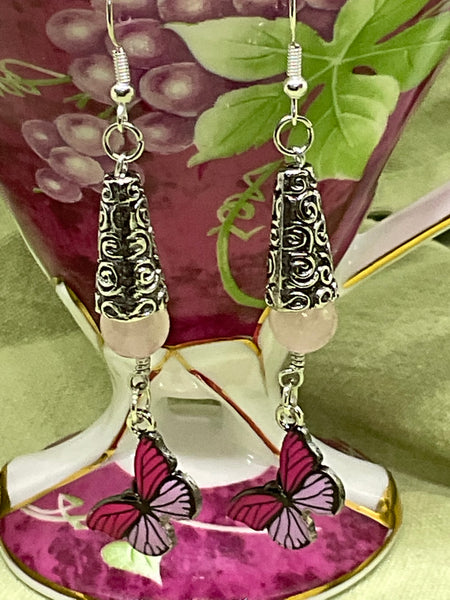 Rose Quartz with Butterfly Earrings