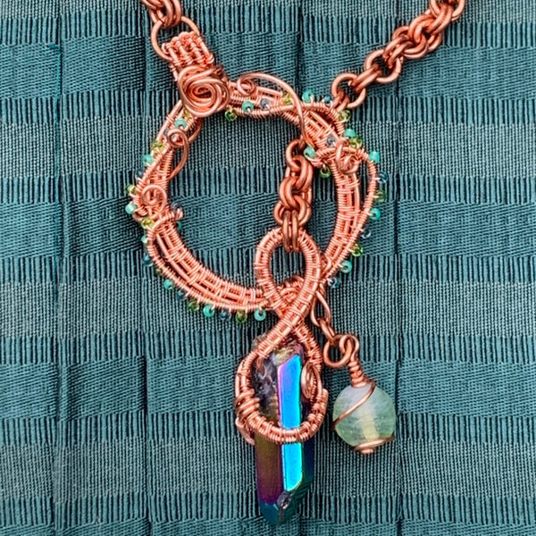 Copper Lariat Necklace with Quartz Point