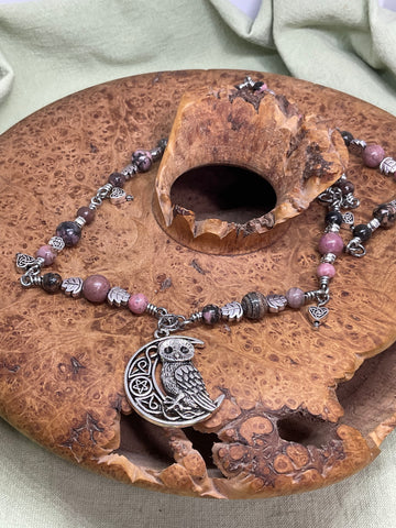 Owl with Rhodonite Necklace