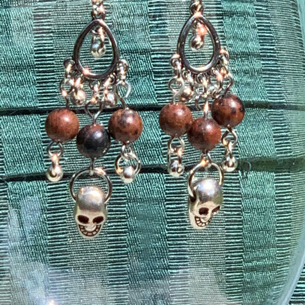 Mahogany Obsidian Skull Earrings