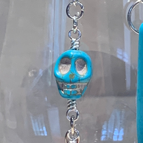 Turquoise Skull and Spike Asymmetrical Earrings