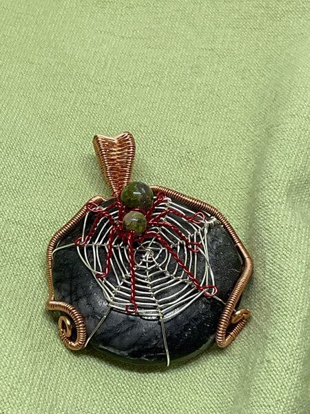 Spider and Web on Marble Pendant