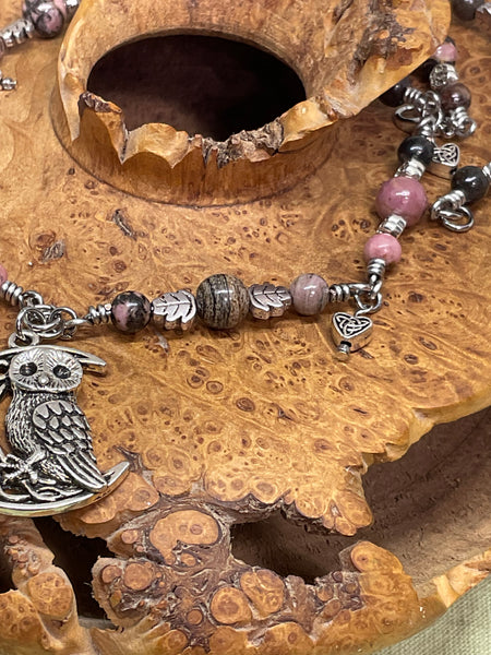 Owl with Rhodonite Necklace