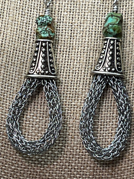 Turquoise Nugget and Viking Knit Earrings