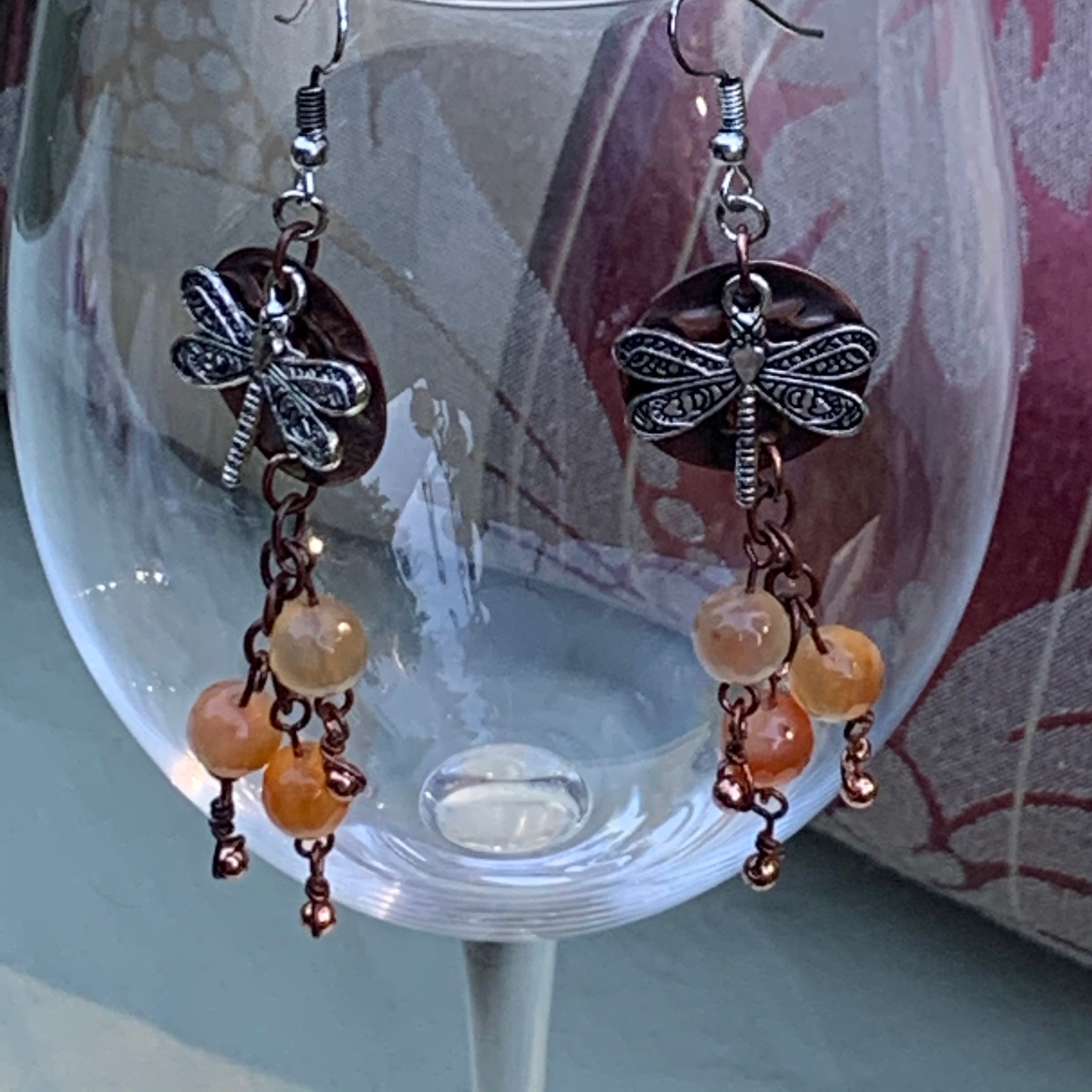 Dragonfly and Pressed Copper Earrings