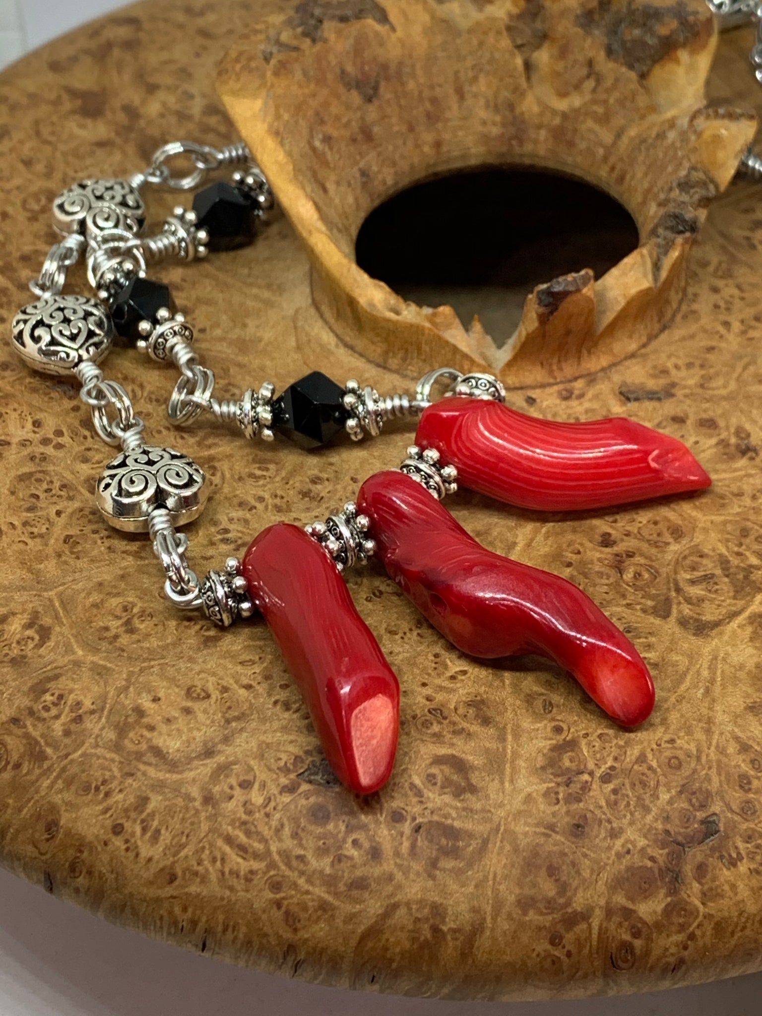 Coral and Black Agate Necklace