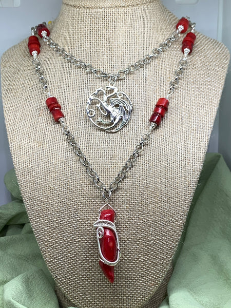 Dragon and Coral Two Strand Necklace